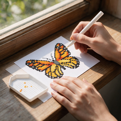 Flutter By diamond painting kit: monarch butterfly canvas on a windowsill