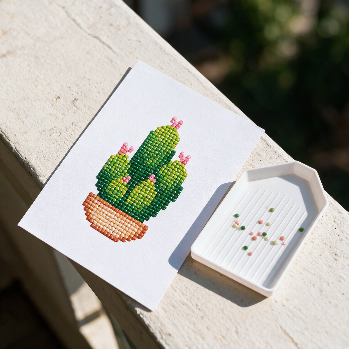 Tropical Maximalist diamond painting kit: cactus canvas on a balcony
