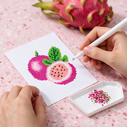 Fruit Punch diamond painting kit: dragon fruit canvas on terrazzo