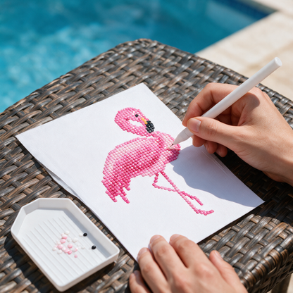 Tropical Flock diamond painting kit: flamingo canvas poolside