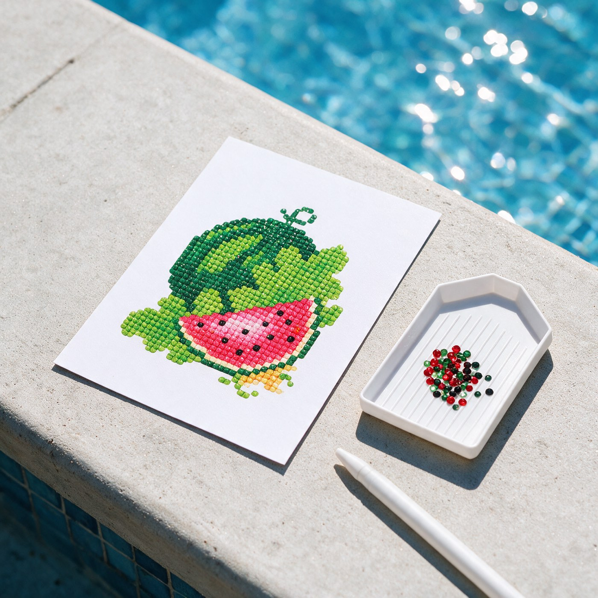 Fruit Punch diamond painting kit: watermelon canvas poolside