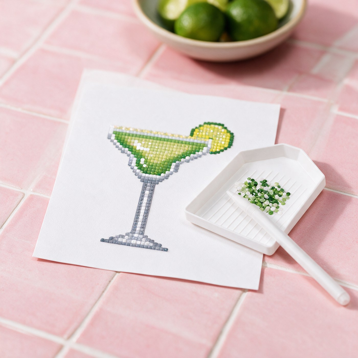 Pour & Sparkle diamond painting kit: margarita canvas on pink tile
