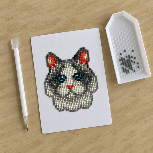 Cat Club diamond painting kit: grey cat portrait canvas