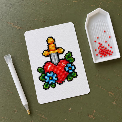 Flash & Ink diamond painting kit: heart and dagger tattoo flash canvas