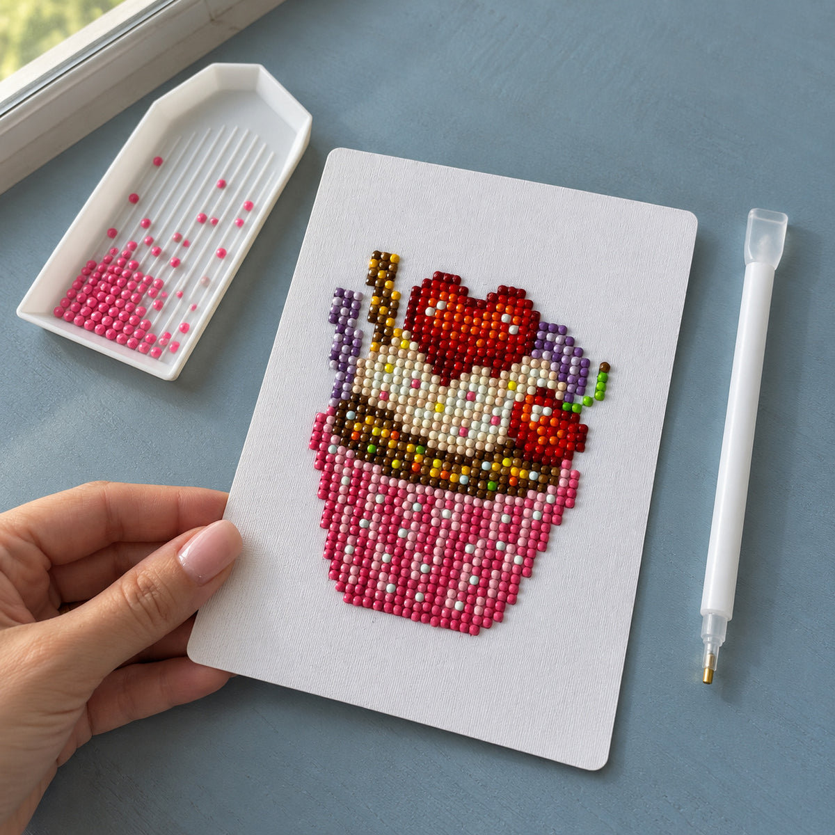 Love Letters diamond painting kit: heart cupcake canvas